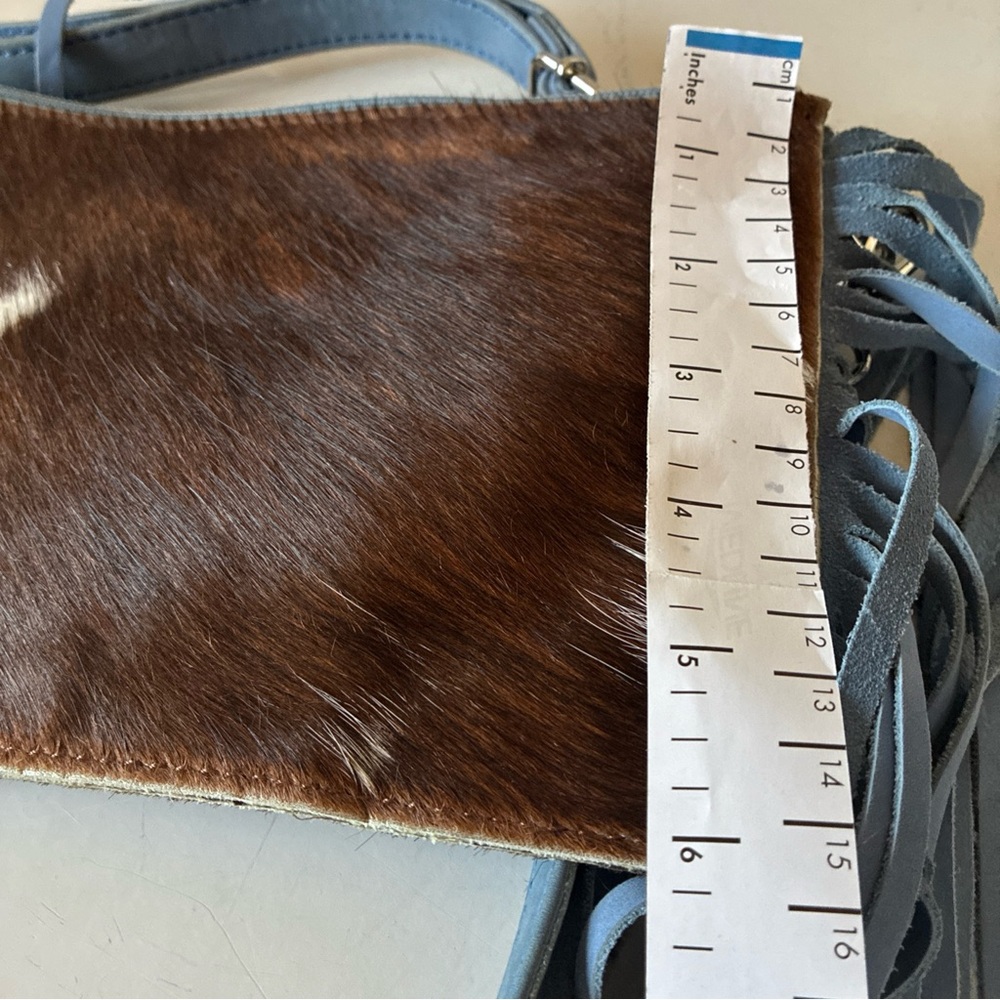 Western Linens-HairOnHide Fringe Crossbody Powder Blue Homestead Coastal Cowgirl - Picture 10 of 14